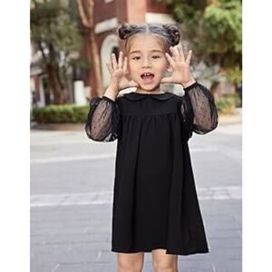 Girls Black Peter Pan Collar Dress Size‎ 4T Wednesday Sheer Flowy